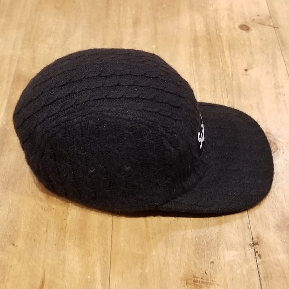 Supreme Hat Size S/M Black Panel Cable Knit Made USA Vintage Stretch Fit - Picture 4 of 8